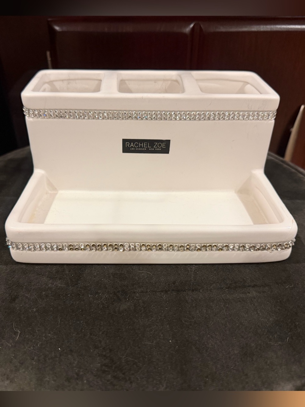 Rachel Zoe White Rhinestone Trim Vanity & Desk Organizer